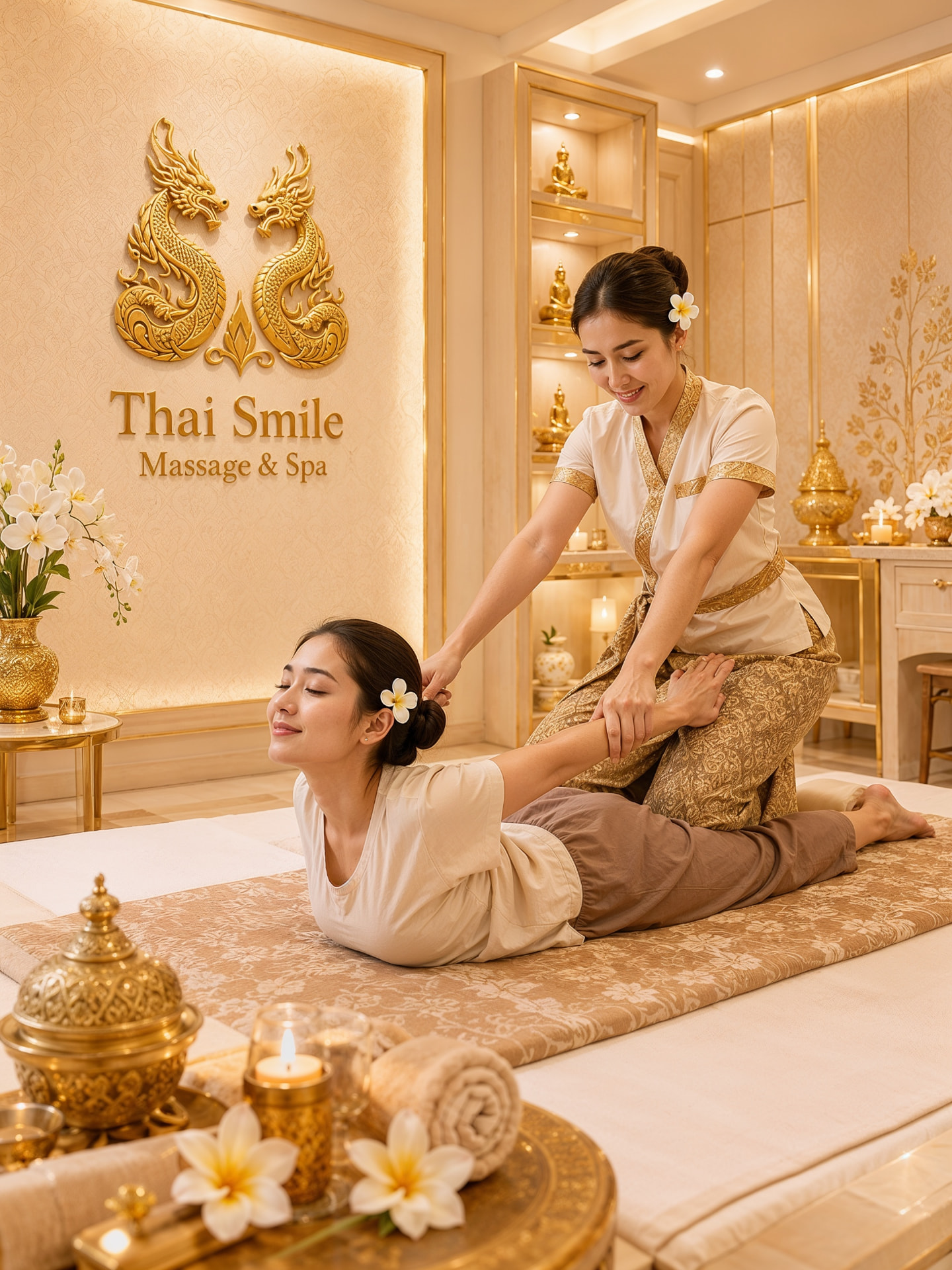 Traditional Thai stretching treatment in the Thai Smile massage room